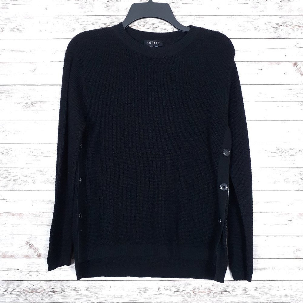 1.State Womens Sweater XXS Side Buttons Black 519A